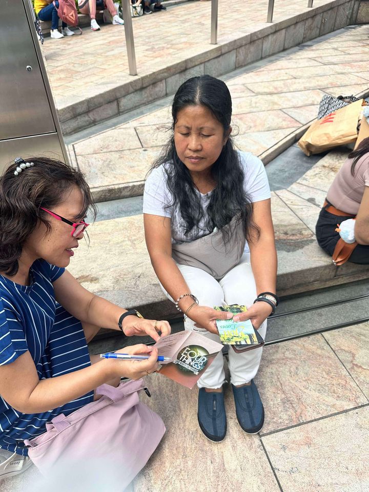 Evangelism printed materials being distibuted by Sis. Edelyn in Hongkong